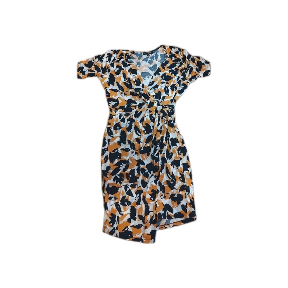 Banana Republic Womens Wrap Dress Size S Short Sleeve V-Neck Multicolor Abstract